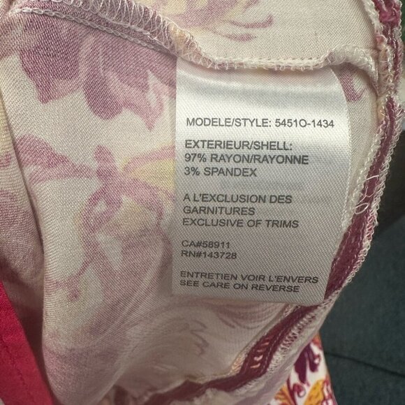 Tribal Border Print Knit Top Ruffle Short Sleeve Pink Yellow White Size XXL - Picture 9 of 9